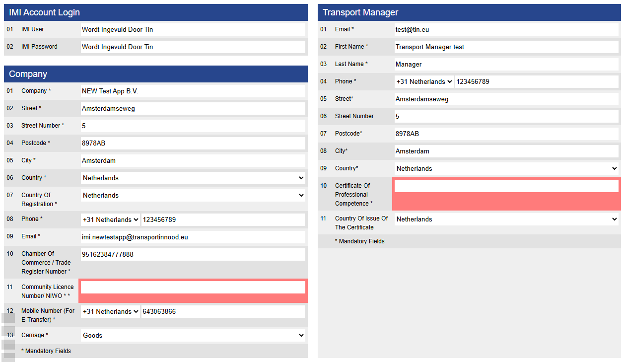 Important notice: Mandatory entry of the transport manager's professional competence number and NIWO in CRM
